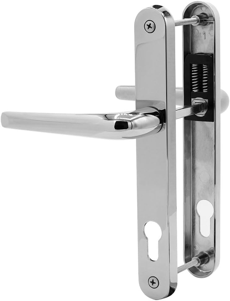 uPVC Door Handles Pair for PVC & Composite Doors, 92mm PZ Sprung, Chrome Finish, 210mm Fixing Centres