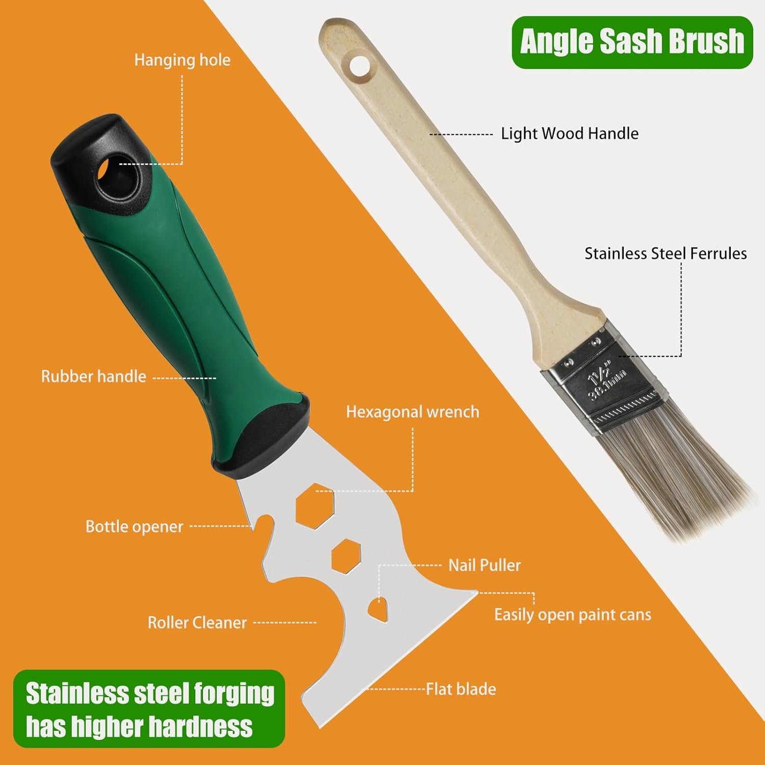 18PCS Paint Roller Kit, Extension Pole, Tray, Brush, Rollers, Scraper & Accessories for Walls, Ceilings & Edges - Image 3