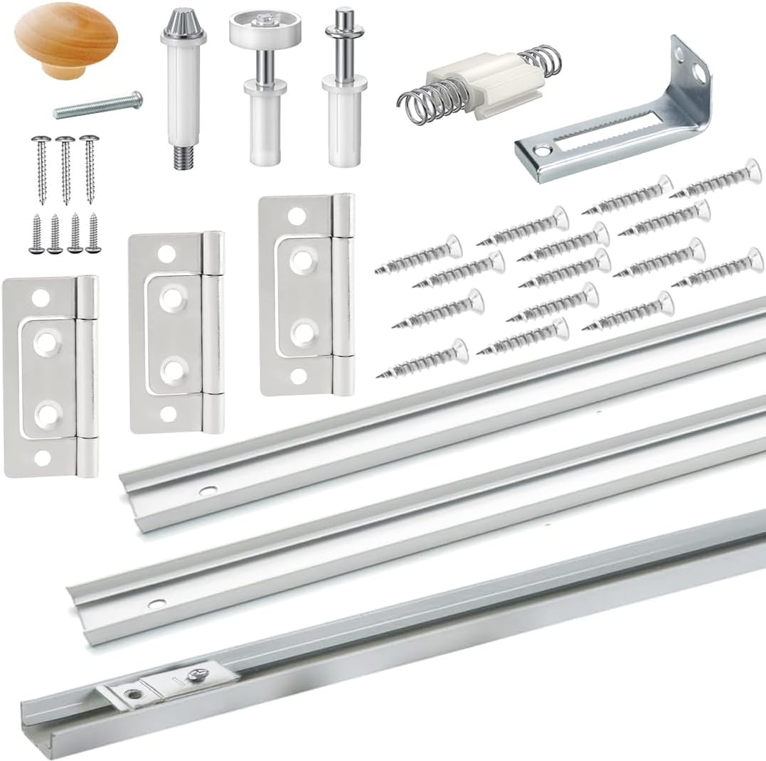 Bifold Door Hardware Kit 36 Inch, Folding Closet Door Track System with Wheels, Hinges, Pivots & Full Fittings