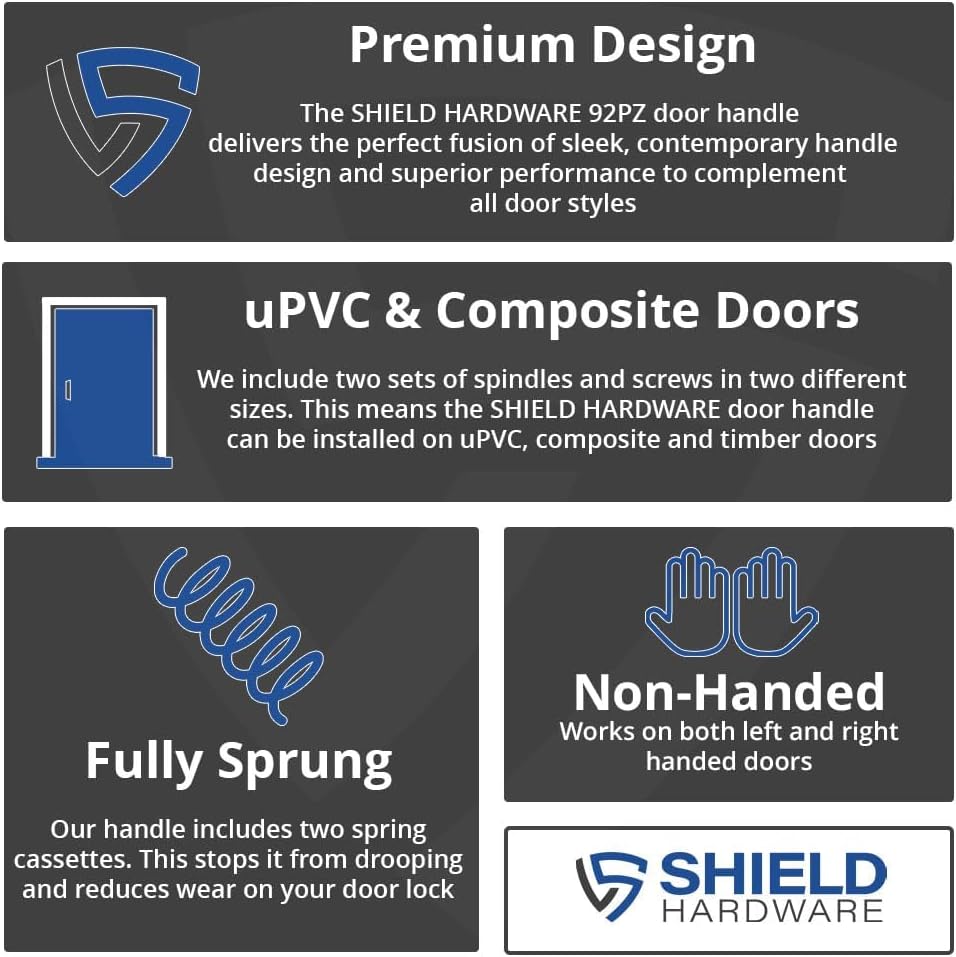 uPVC Door Handles Pair for PVC & Composite Doors, 92mm PZ Sprung, Chrome Finish, 210mm Fixing Centres - Image 3