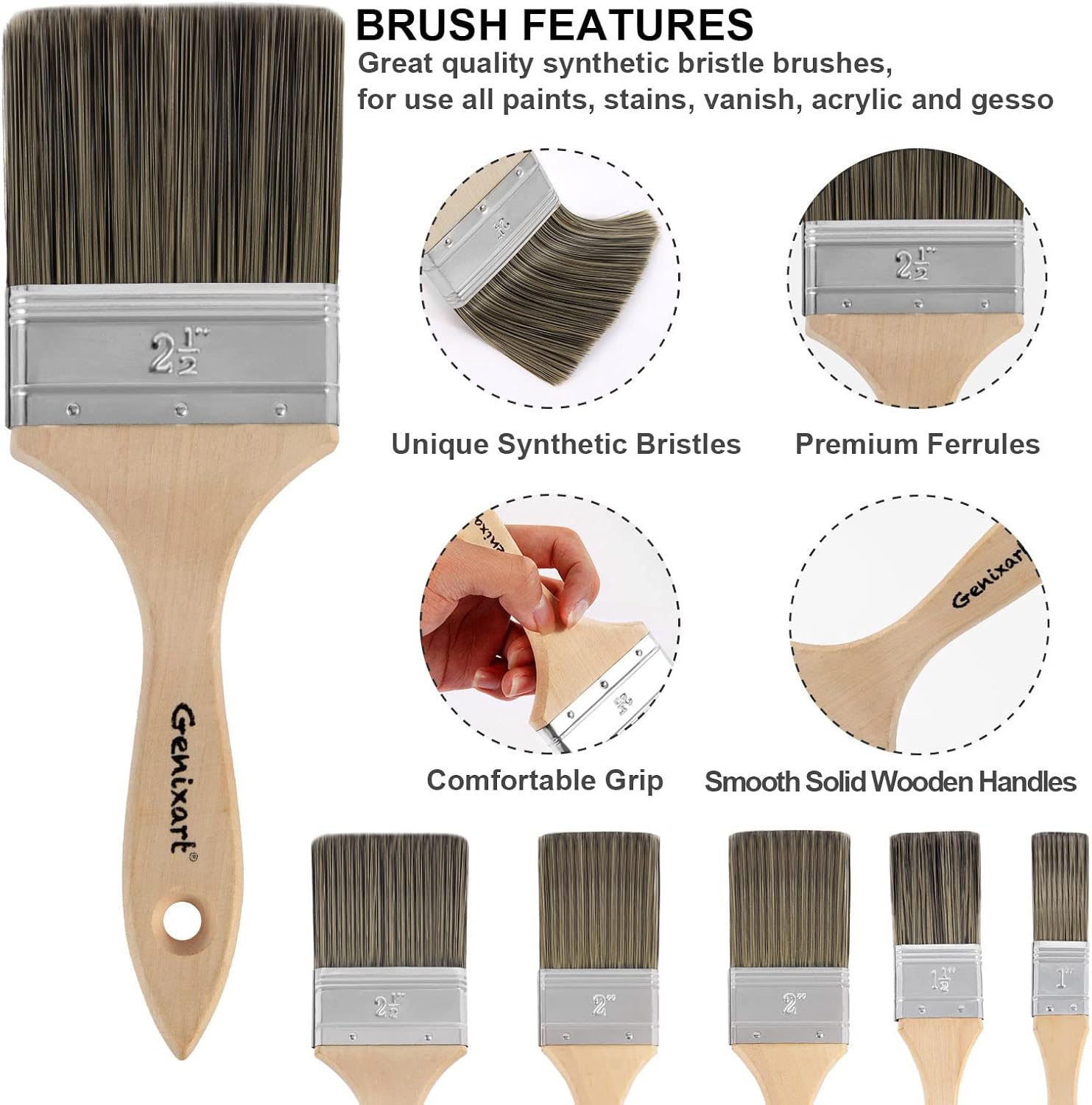 Double Thick Paint Brush Set – Wooden Handle for Stain, Walls, Fence, Varnish & Limewash - Image 2