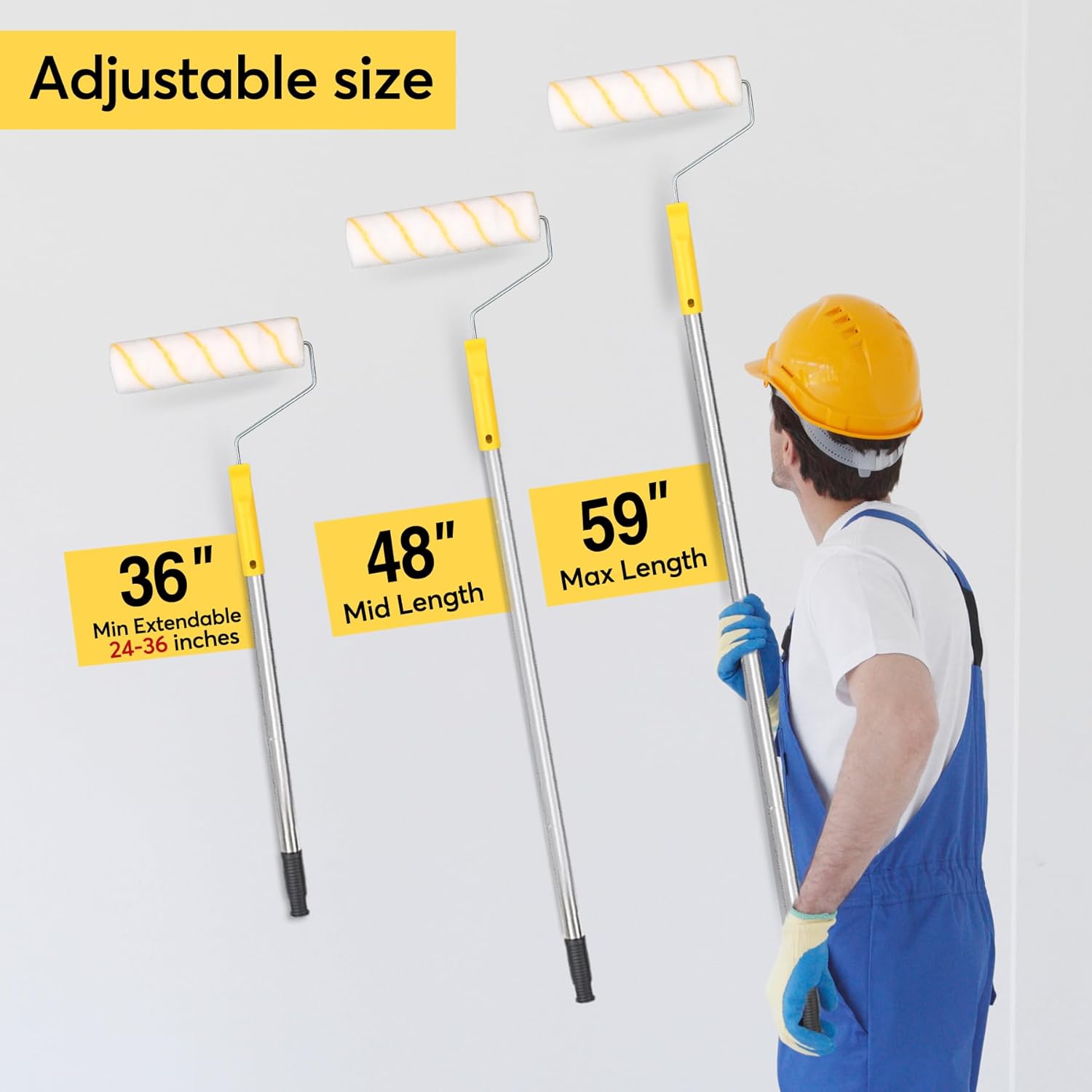 20PCS Paint Roller Set with 9” & 4” Rollers, 1.5m Extension Pole & Tray for Walls & Ceilings - Image 3