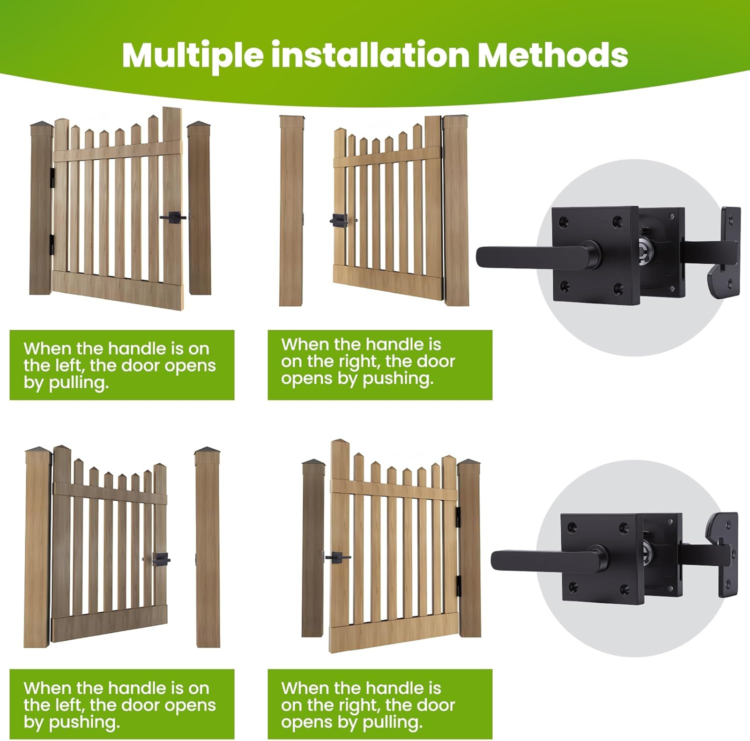 Double-Sided Gate Latch, Heavy Duty Aluminum Lock for Wooden Garden, Fence, Shed & Pool Gates (Black) - Image 4
