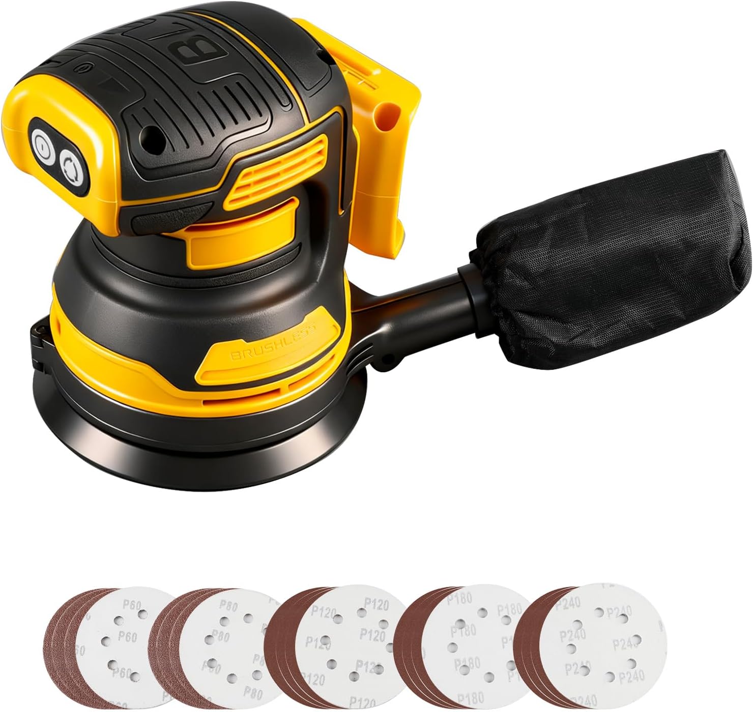 Cordless Orbital Sander for DeWalt 18V/20V Battery (Tool Only), 125mm Brushless, 3-Speed 11000 RPM with 20 Sandpapers