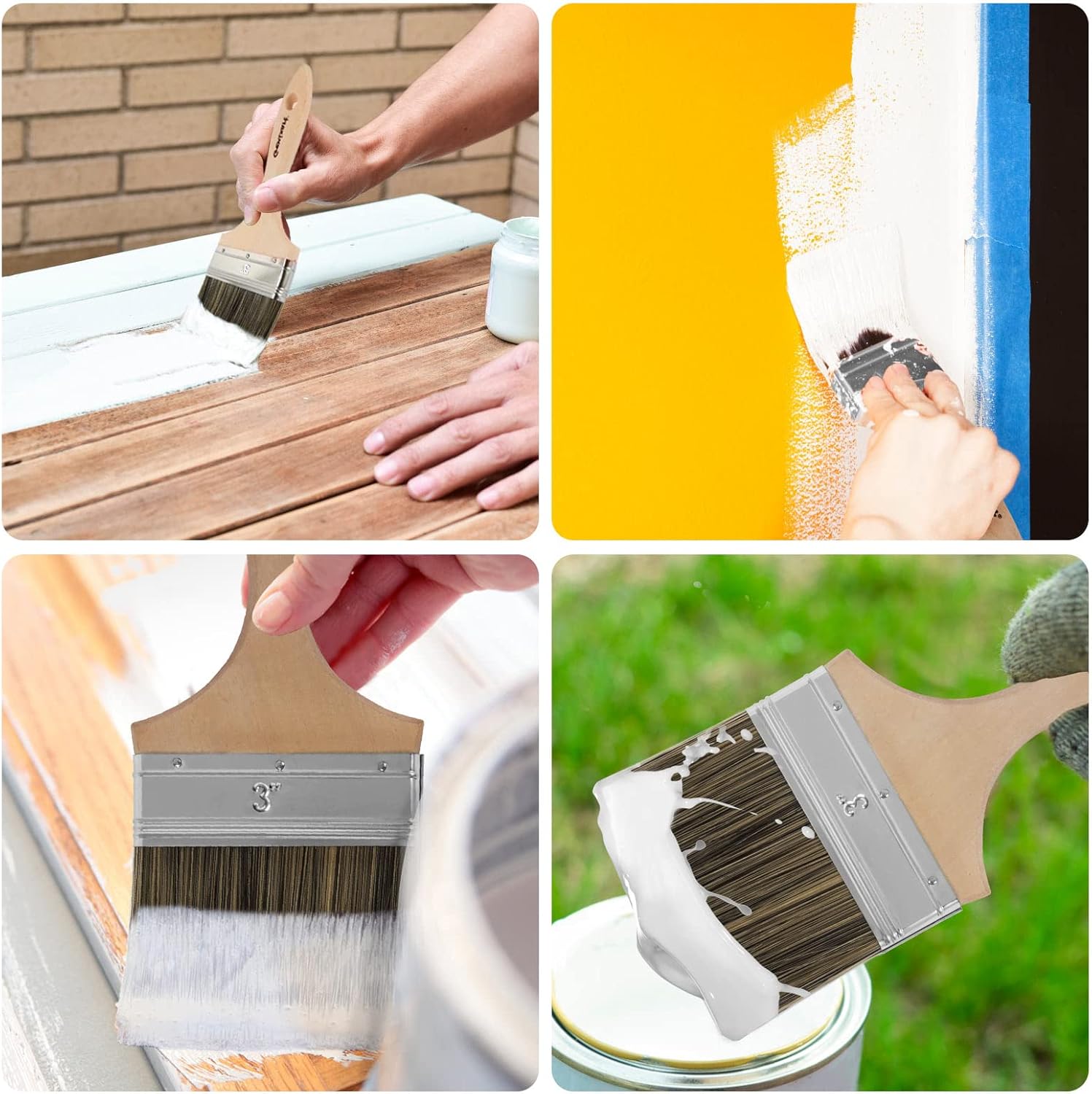 Double Thick Paint Brush Set – Wooden Handle for Stain, Walls, Fence, Varnish & Limewash - Image 3