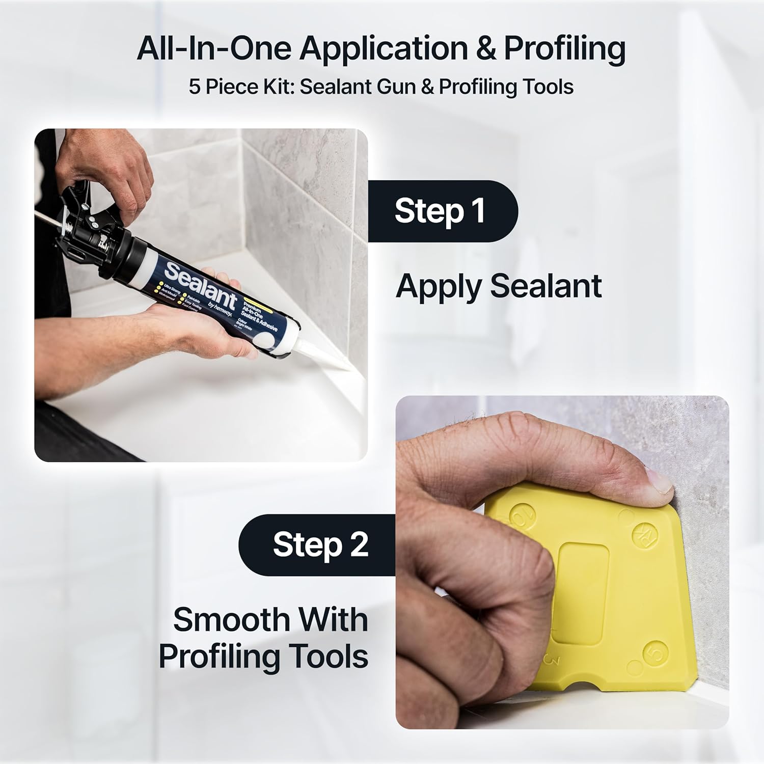 4PCS Silicone Sealant Gun & Profiling Tool Kit, Reusable Scrapers for Caulk, Mastic & Adhesive (310ml) - Image 4