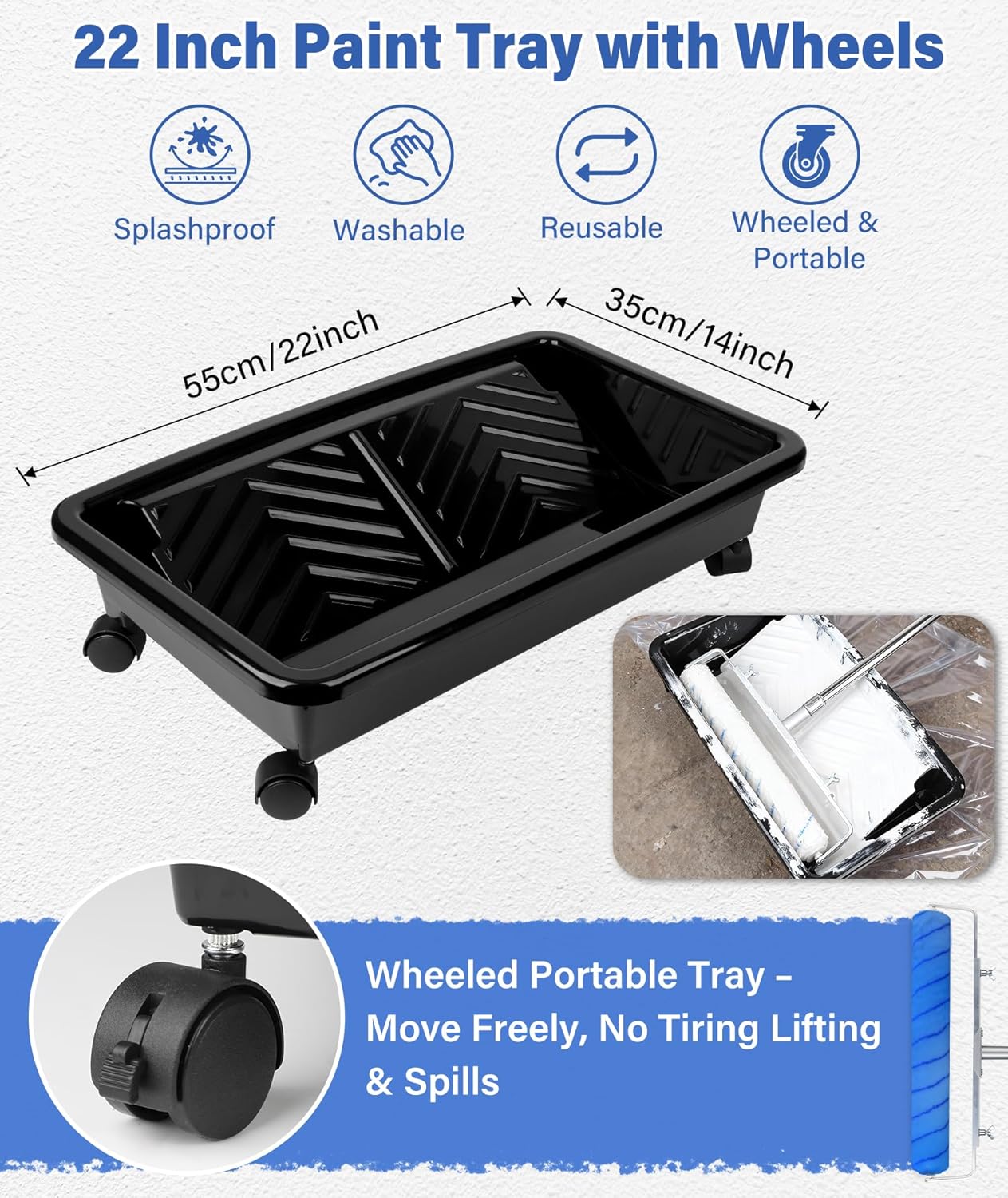 13PCS 18" Paint Roller Kit, Extension Poles, Roller Tray with Wheels, Brushes, Putty Knife & Mixer for Walls & Ceilings - Image 3